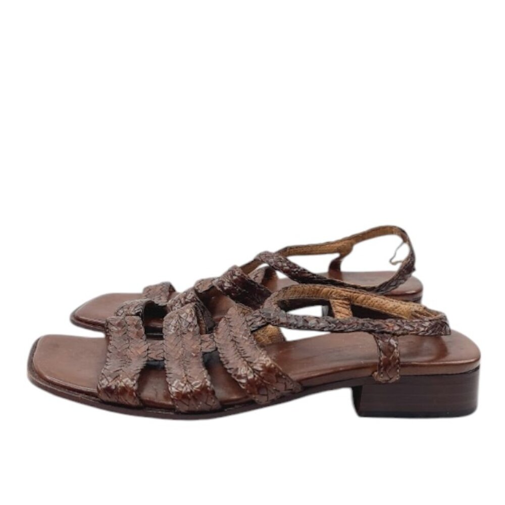 Sesto Meucci Women's Brown Leather Casual Triple Strap Sandal Size 6.5M